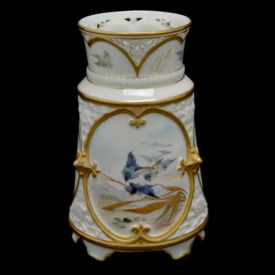 Royal Worcester Porcelain Japanesque Vase Painted with