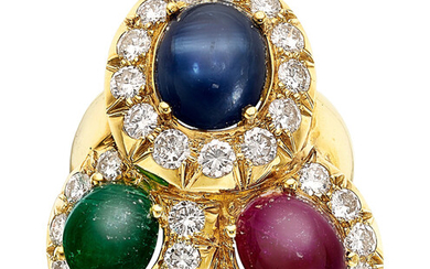 Ruby, Emerald, Sapphire, Diamond, Gold Ring Stones: Ruby, emerald,...