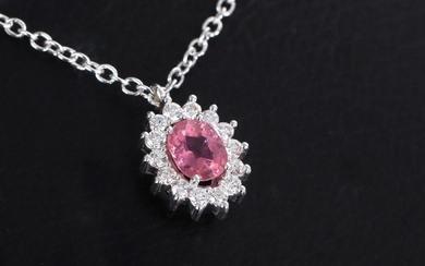 Ruby and diamond rosette pendant with chain in 18 kt. white gold (2)