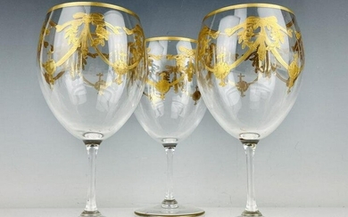 SET OF 3 GILT MOSER WINE GLASSES