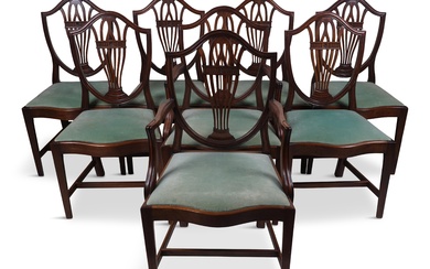 SET OF EIGHT FEDERAL MAHOGANY DINING CHAIRS, MID-ATLANTIC STATES, EARLY 19TH CENTURY 38 x 21 1/4 x 20 1/4 in. (96.5 x 54 x 51.4 cm.)