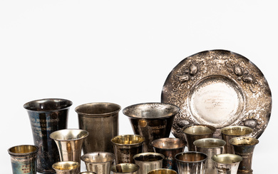 SILVER, 27 pieces, mostly prize trophies, including S-A Gillgren, GAB. 20th century.