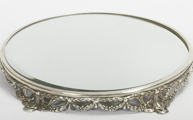 SILVER PLATE FRAME BEVELED MIRROR TABLE PLATEAU