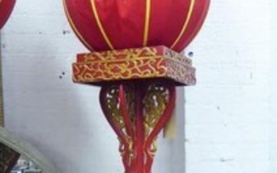 STANDING LAMP, Chinese red and gilt decorated with ovoid...