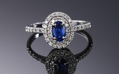 Sapphire and brilliant rose ring in 18 ct. white gold