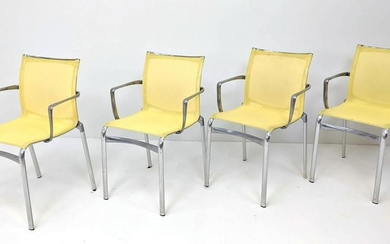 Set 4 "Alias" Italy Aluminum Mesh Arm Chairs. Stacking