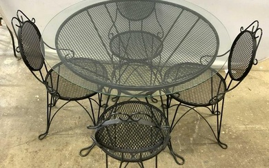 Set 5 Vntg Painted Iron Bistro Chair & Table Set