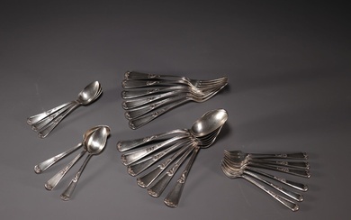 Set of 24 pieces of solid silver flatware, hallmarked V.R.