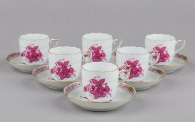 Set of Six Herend Chinese Bouquet Raspberry Coffee