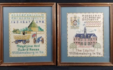 Set of Two Framed Vintage Hand Stitch On Linen of