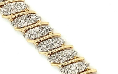 Signed JAFA 14K Yellow Gold Wide Diamond Bracelet