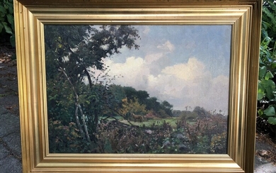 NOT SOLD. Sigurd Schou: Landscape with horse. Signed Sigurd Schou 1919. Oil on canvas. Frame...