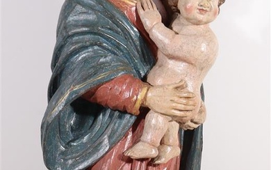 (-), Sint-Jozef met Kindeke Jezus, polychroom beschilderd eikenhouten...