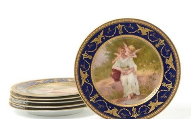 Six Vienna Style Porcelain And Gilt Cabinet Plates