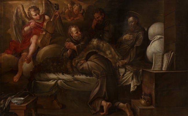 Spanish school; 17th century. "The death of St. Francis". Oil on canvas. Relined. Presents faults.