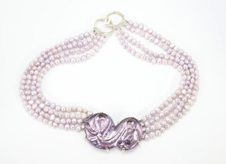 Sterling Silver Amethyst and Pearl Necklace