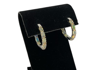 Sterling Silver Earring with Lab-Grown Opals