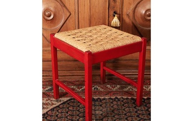 Stool in red lacquered wood