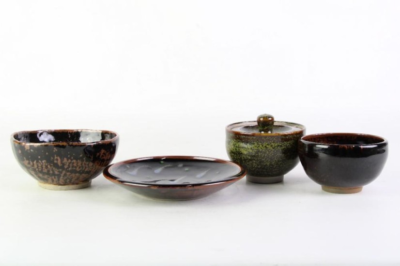 Studio Pottery Wares in Brown & Black Tones, stamped and marked to bases, diameter of largest bowl 14.5cm