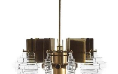 Suspension lamp with ten lights in brassed and gilded