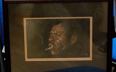 T Thom 'Jazz Musician' smoking Cigarette pastel Framed and glazed....