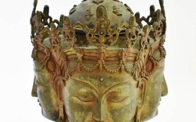 THAI BRONZE OF FOUR CONJOINED BUDDHA HEADS