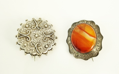 TWO ANTIQUE STERLING SILVER BROOCHES