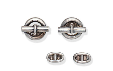 TWO PAIRS OF SILVER CHAÎNE D'ANCRE STUD EARRINGS Hermès