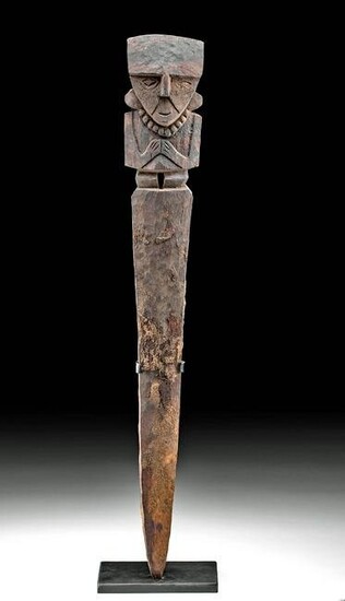 Tall Chancay Carved Wood Figural Post Anthropomorphic