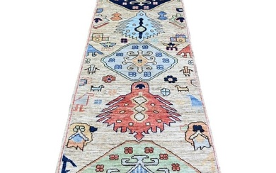 Tan, Anatolian Village Inspired Design, Wool Hand Knotted Runner Rug