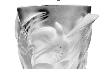 The Swallows, A French Lalique Martinets Frosted Crystal Vase, Signed