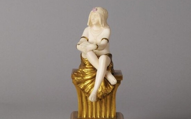 Theophile Somme (French, 1871 ~ 1952) Hand carved ivory & gilt bronze study of a seated dancer, signed Th Somme. Circa 1920. Height 18 cm.