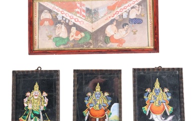 Three Eglomise South East Asian Paintings of Deities