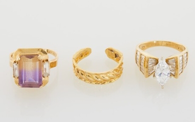 Three Gold and Stone Rings, 14K 10 dwt. all, damaged
