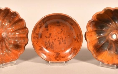 Three Pieces of Antique Mottle Glazed Redware Pottery.