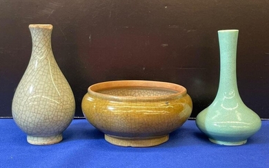 Three Pieces of Chinese Crackle Glazed Porcelain
