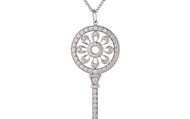 Tiffany & Co. 18K White Gold Diamond Petals Key Pendant