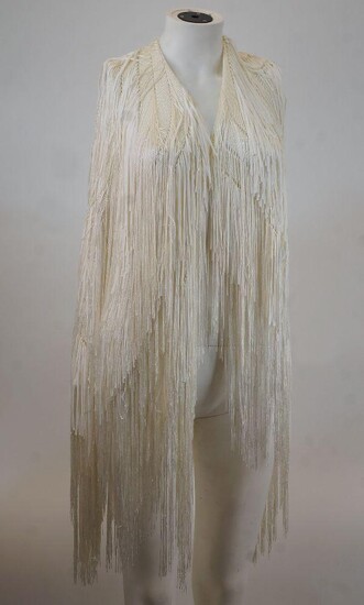 Tim Ryan: a mixed media hand knitted fringed jacket in cream colour way, size 'S'
