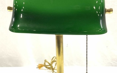 Traditional Brass & Opaque Green Bank Lamp