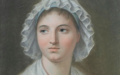 Travail fin XIXe, "Portrait d'une jeune femme", pastel sur papier. Porte au dos une ancienne...