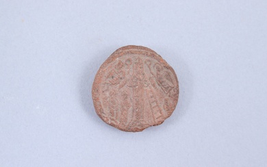 Turquie/Syrie. Rare empreinte de sceau byzantin en terre cuite représentant saint Syméon le stylite couronné...