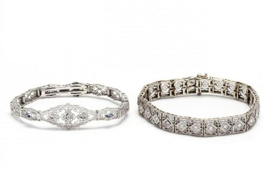 Two 14KT White Gold and Diamond Bracelets