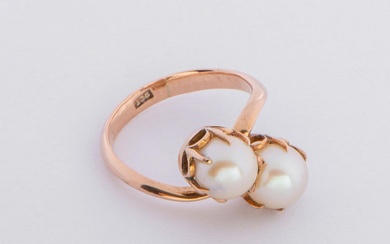 Two Akoya Pearls Ring Gold 375/9K