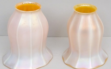 Two Antique Quezal Art Glass Shades