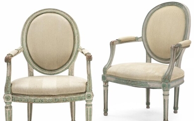 SOLD. Two Danish Louis XVI armchairs, white and mint green. Model after G.E. Rosenberg (1739–1788). C. 1780. (2) – Bruun Rasmussen Auctioneers of Fine Art