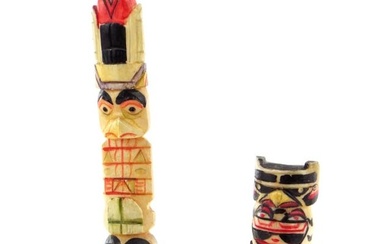 Two Fine Native American Hand Carved Totem Pole