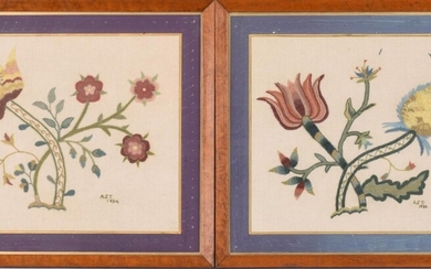 Two Framed Crewelwork Floral Pieces.