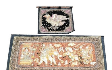 Two Gilt Embroidered "Elephant" Tapestries