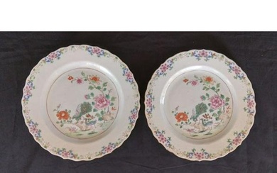 Two Very Fine Chinese Export Plates, Famille Rose Plates Finely Painted 18th Century