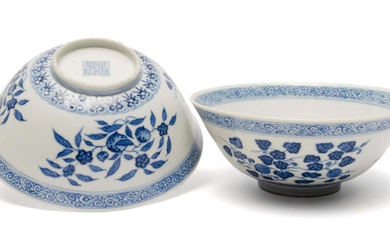 Two blue and white 'sanduo' bowls